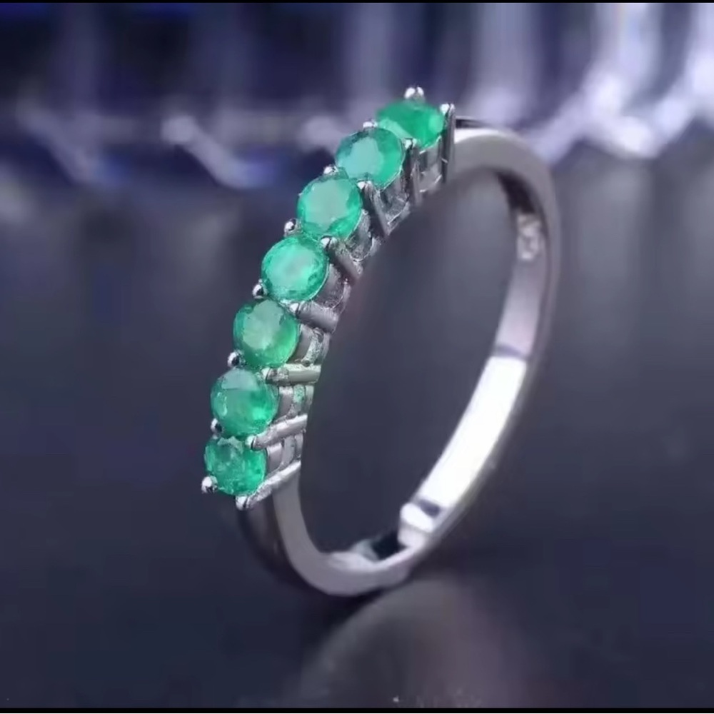 7 Natural Colombian Emeralds Set in a Silver Band